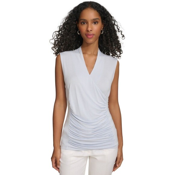 Calvin Klein Tops - Calvin Klein Women's Solid Ruched-Front V-Neck Sleeveless Blouse,  Arctic Ice S